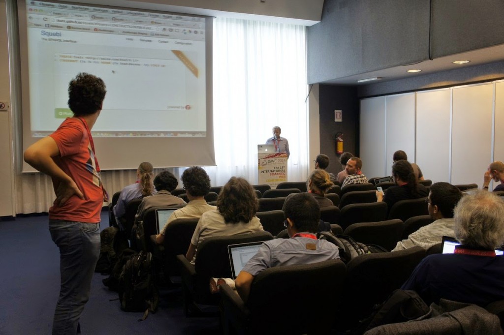 Thomas showcasing Squebi at the ISWC2014 Developers Workshop