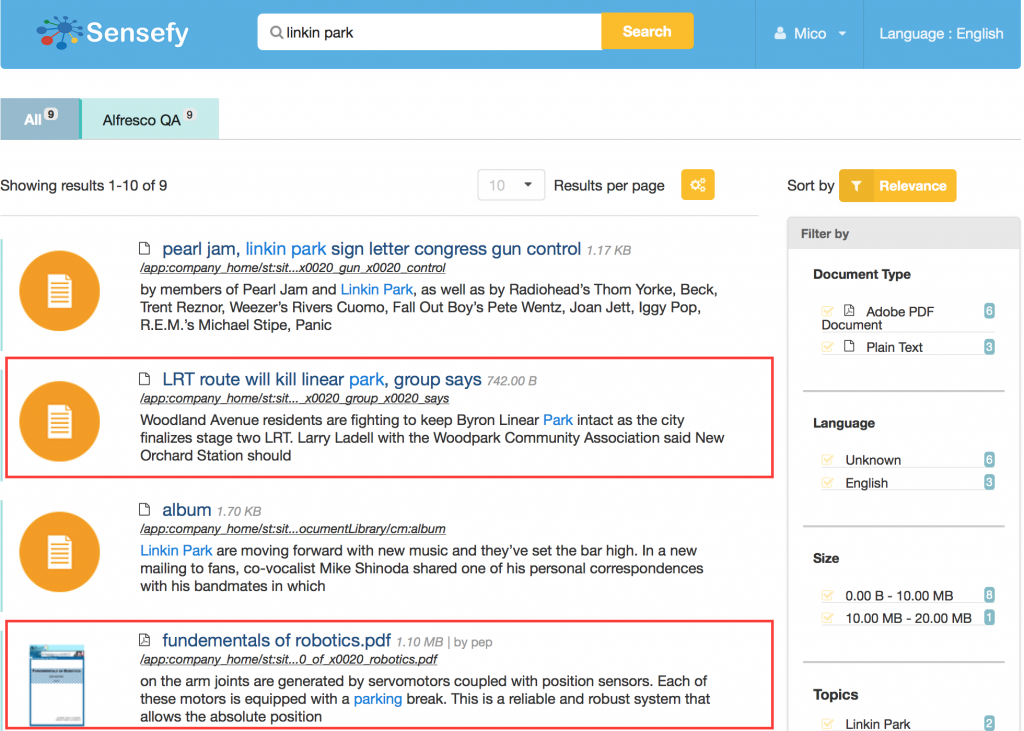 Sensefy Keyword Search Results